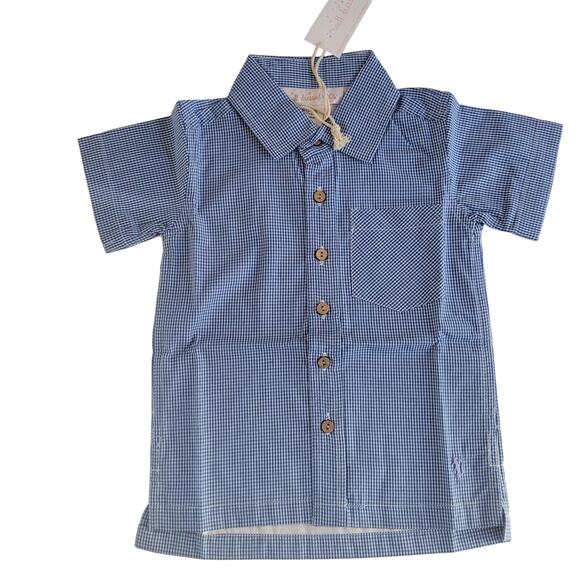 Well Dressed Wolf Boy's Blue Micro-Check Short Sleeve Shirt